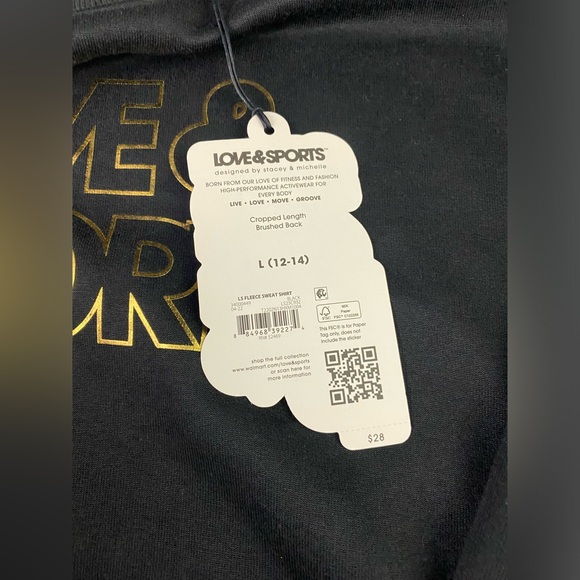 Lot of 2 Cropped Size L 12-14 Black Long Sleeve Tops Sweatshirt & Ribbed Shirt - Picture 2 of 10